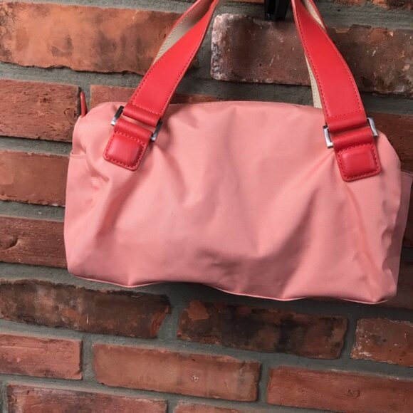 TUMI Nylon Satchel Leather Handles Purse Shoulder Bag Zip Pocket Pink Red Small - Picture 4 of 16